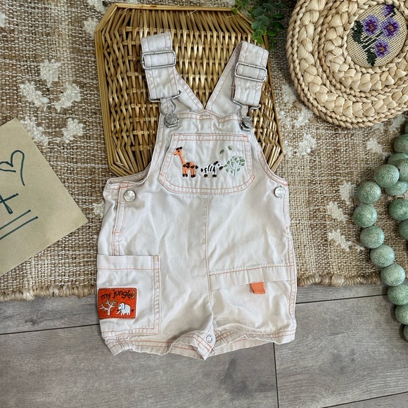 Vintage Baby Boy Animal Overalls Shortalls Zebra Giraffe ‘My Jungle’ 6-9 Months - Picture 13 of 15